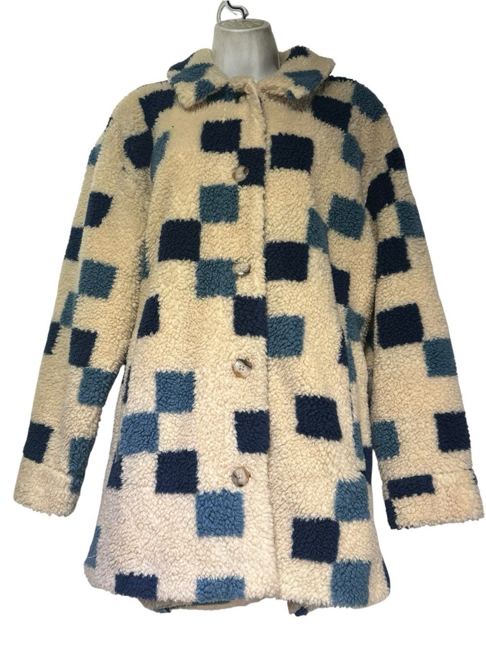 MADEWELL Belrose Checkerboard Sourced High Pile Fleece Shirt Jacket Size L